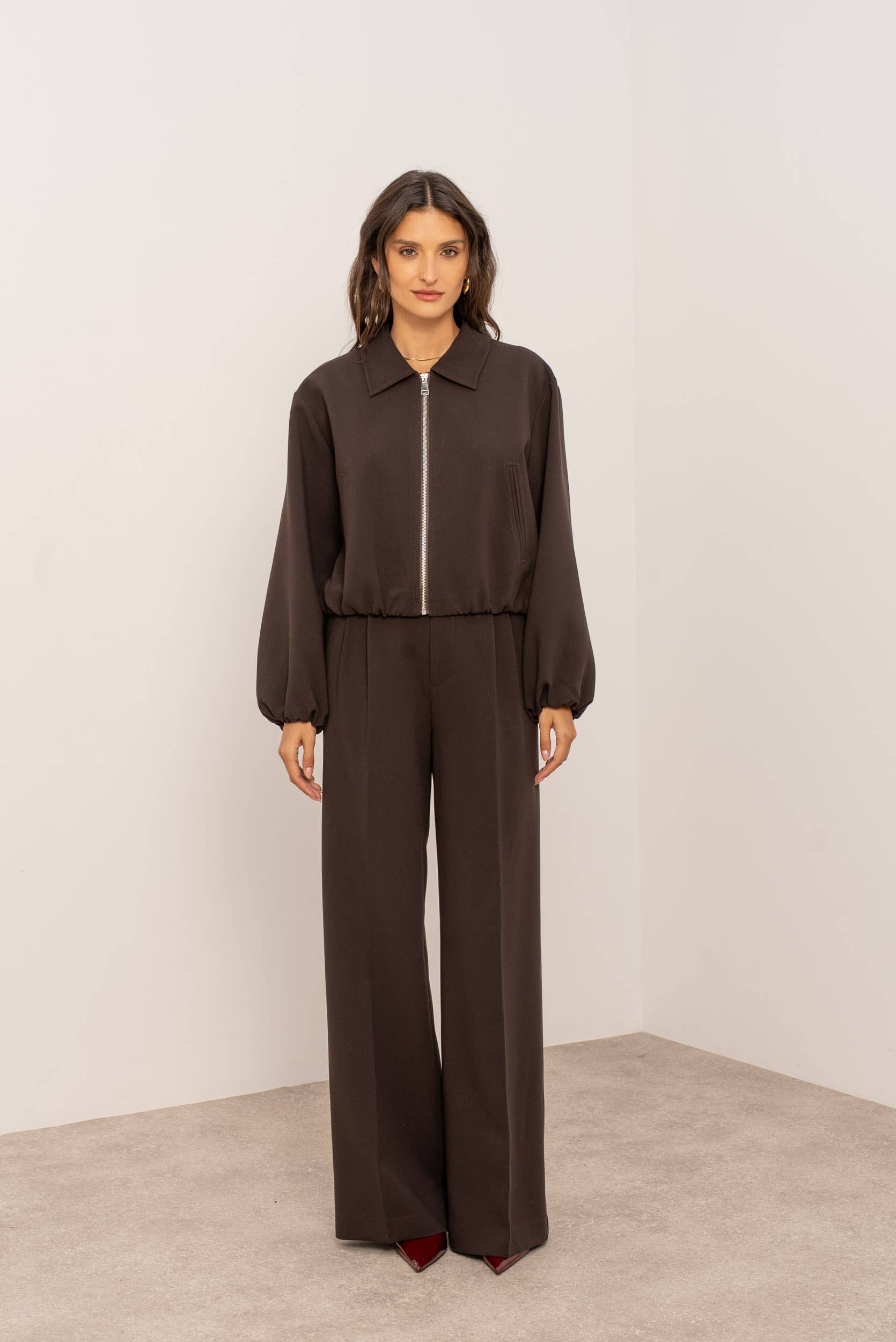 Attentif Paris - Wholesale Bomber Jacket - Women's - [Aura] Short zip-up bomber jacket with shirt collar21