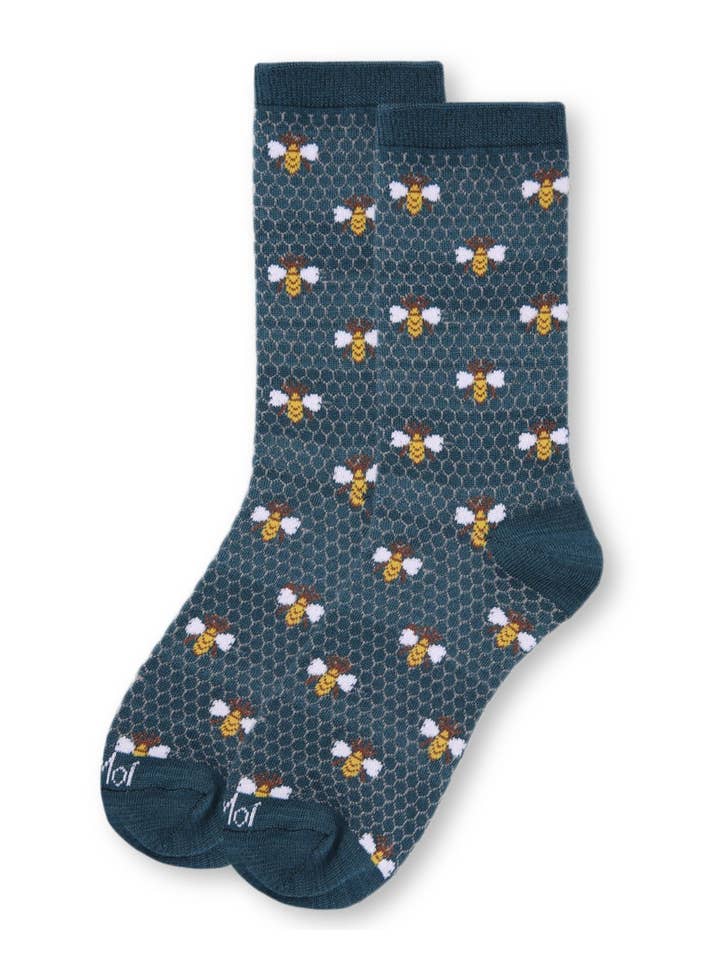 Legion Blue Honey Bee Crew Socks for wholesale on Faire
