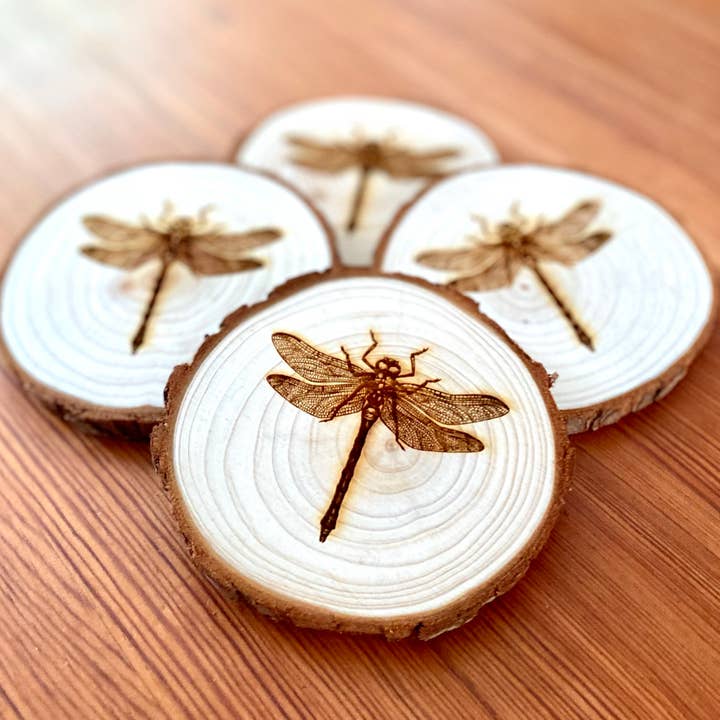 Munsell Made - Wholesale Coasters - Engraved Wood Dragonfly Coasters1