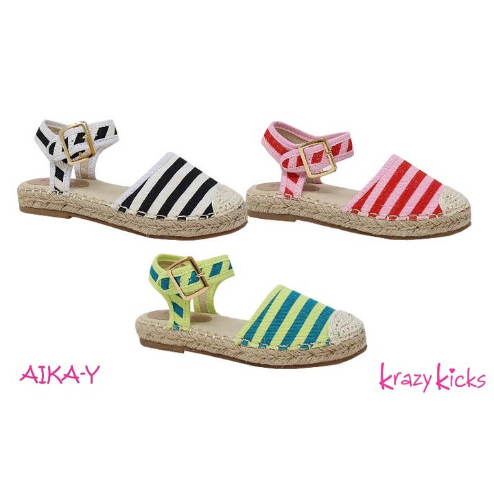 Yoki Girls - Wholesale Sandals - Kids - YOKI AIKA-Y Girls Striped Canvas Wedge Sandal