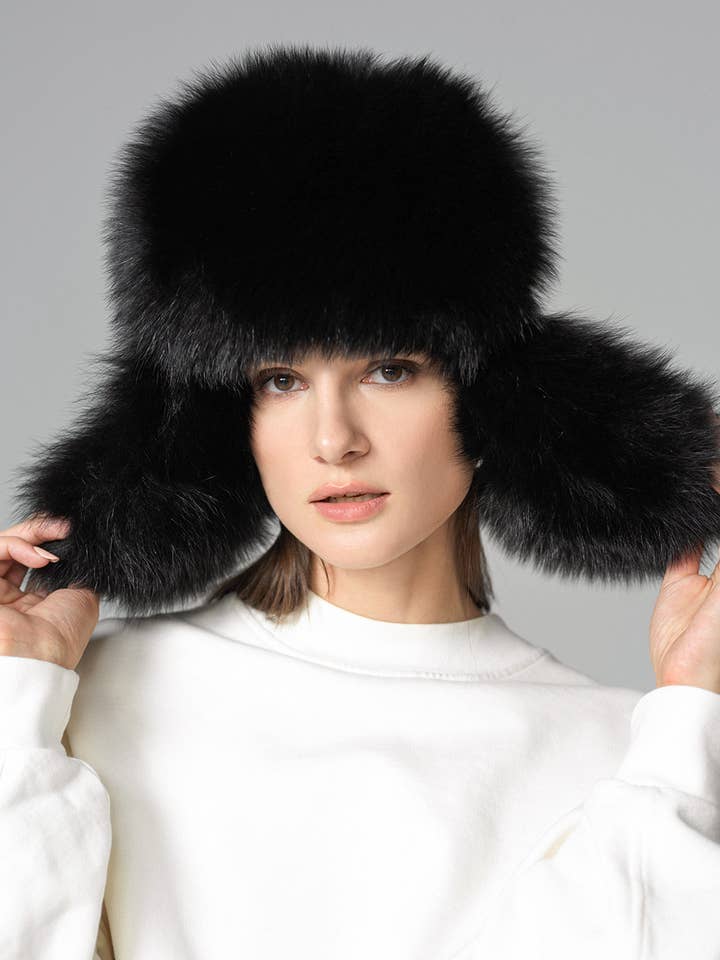 Chapéu de pele de carneiro preto genuíno de pele de raposa do Ártico por atacado de Buy Me Fur