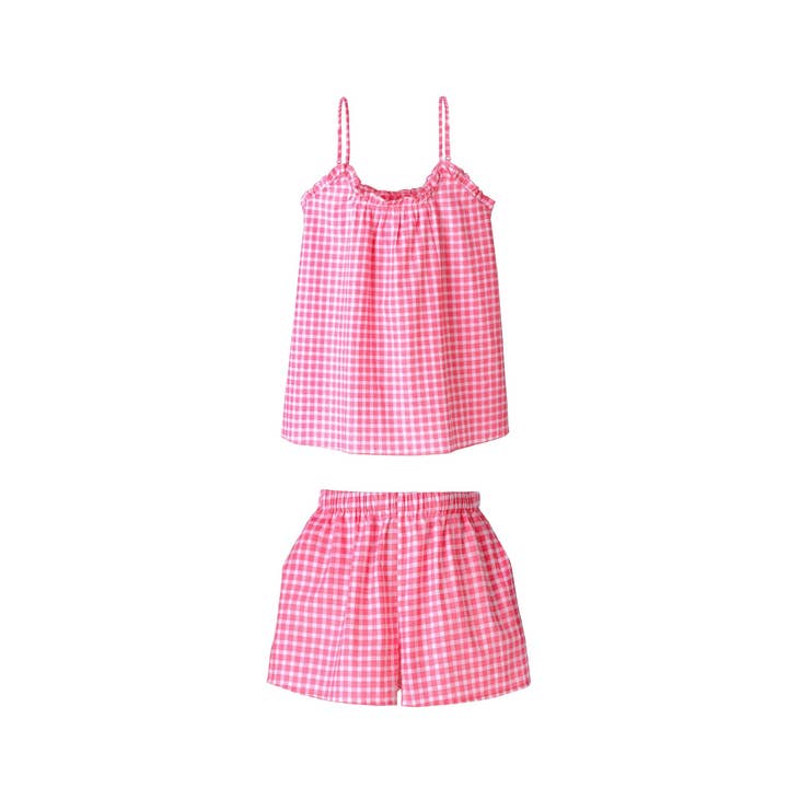 Hortense Pyjama-Set in Bonbon-Rosa mit Vichy-Karos aus 100 % Baumwolle für den Großhandel von GERMAINE DES PRES