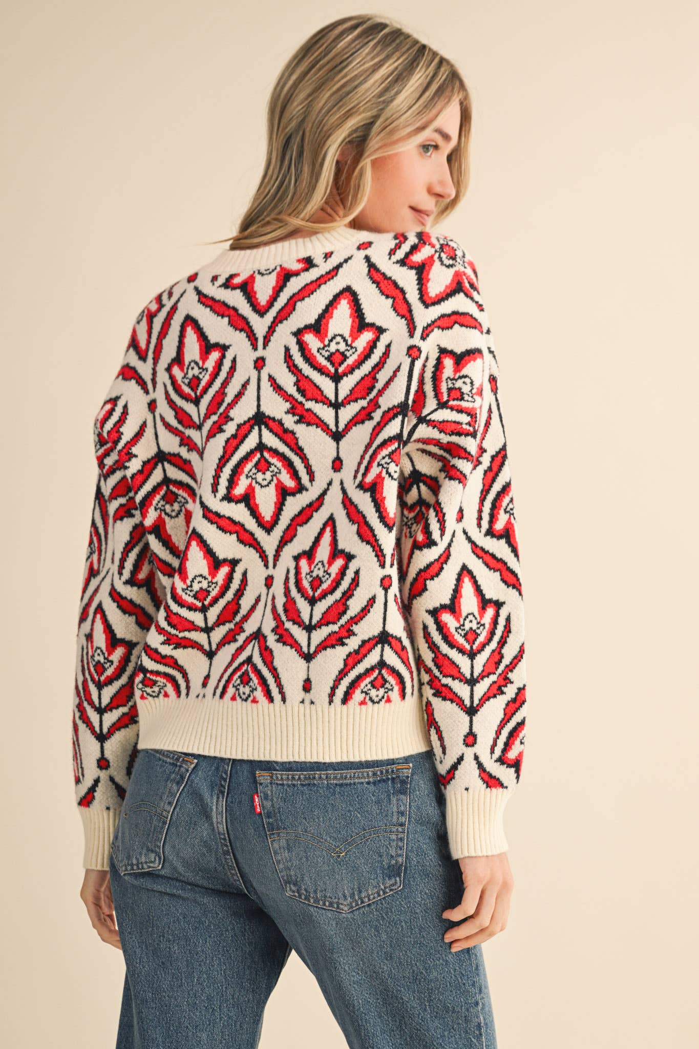 &MERCI - Wholesale Knit Sweater - Women's - FLORAL PATTERN KNIT SWEATER MSW1109512