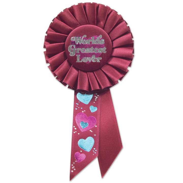 World's Greatest Lover Rosette, 3ΒΌ" x 6Β½" for wholesale by Beistle