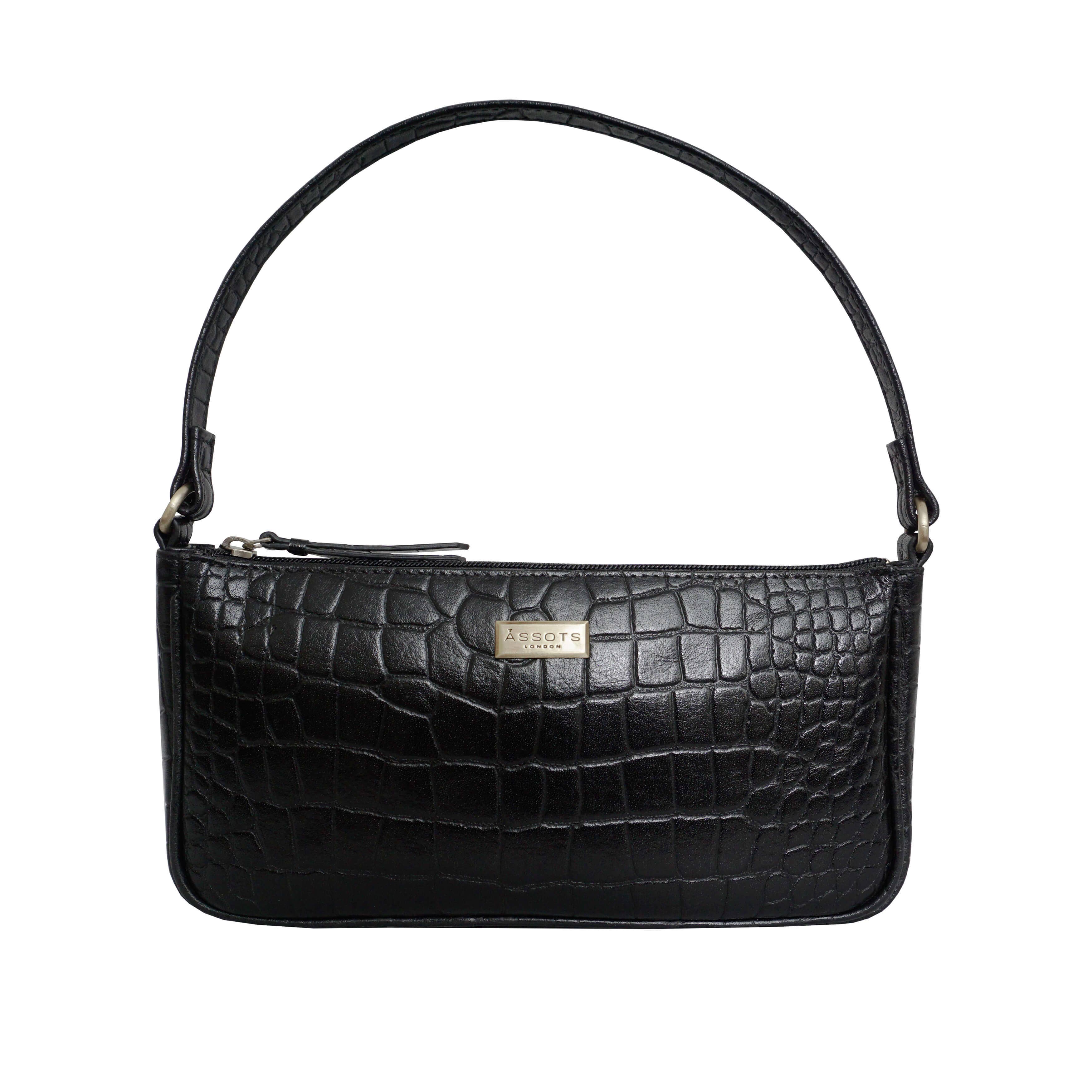 Assots London - Vendita all'ingrosso Tracolla - Donna - Borsa a tracolla baguette vintage nera in pelle di coccodrillo autentica 'ZARA'6