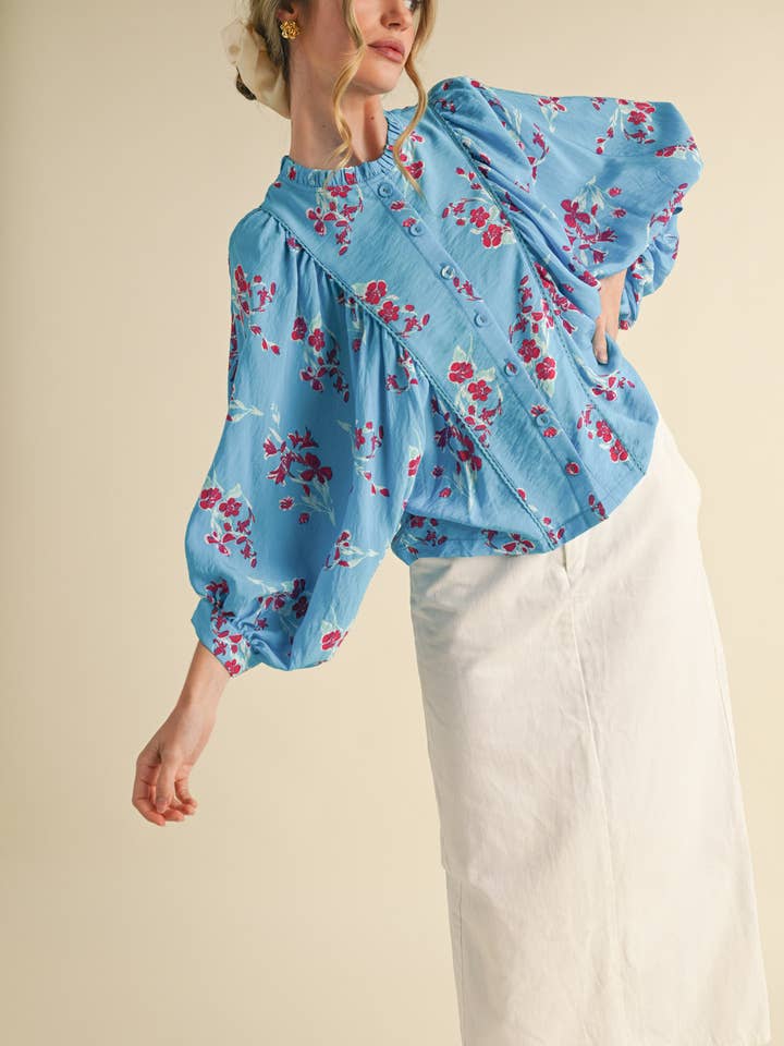 &MERCI - Wholesale Blouse - Women's - EXCLUSIVE PRINT FLORAL DOLMAN SLEEVE BLOUSE MTP3871