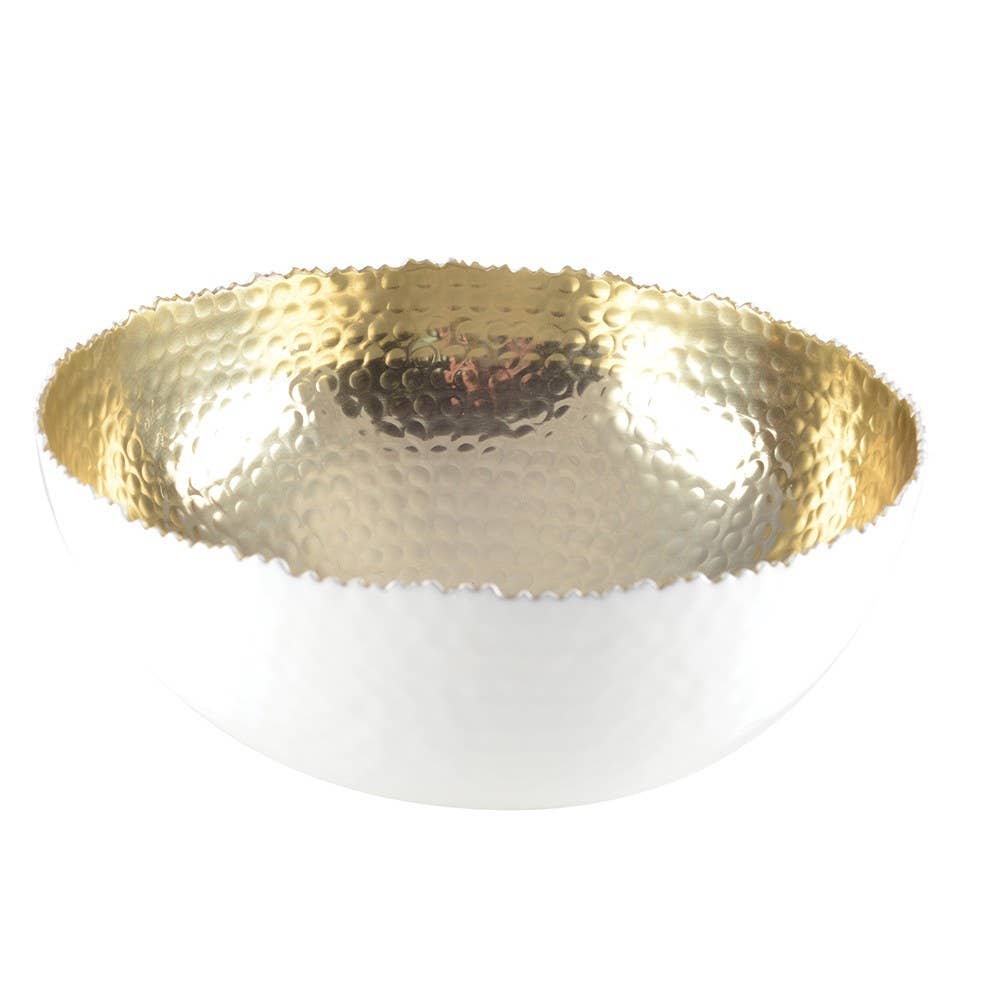 AULICA - Wholesale Serve Bowl - White and gold hammered salad bowl 26x26x11.5cm0