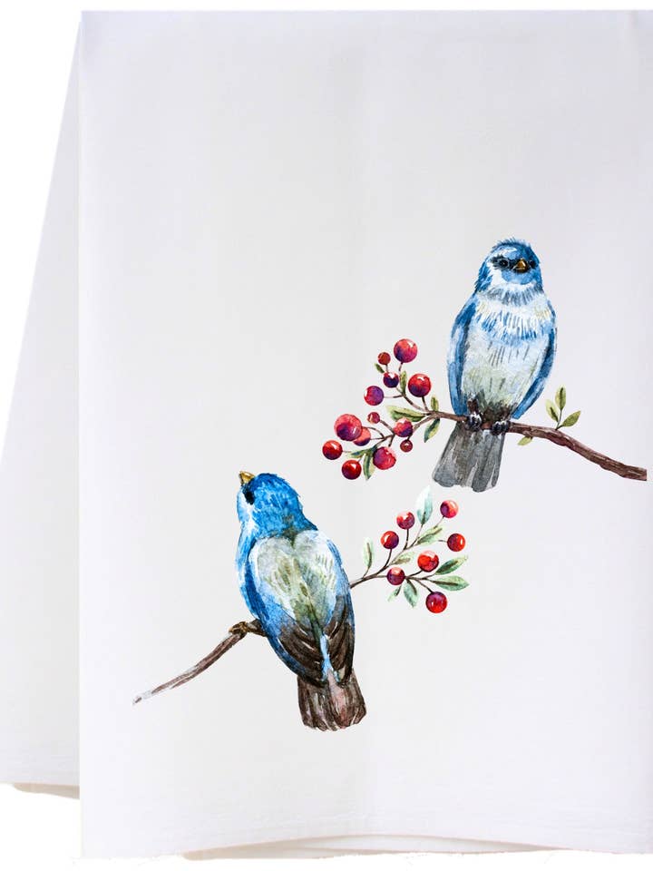 Bluebirds And Berries Kitchen Towel for wholesale by Cora & Pate