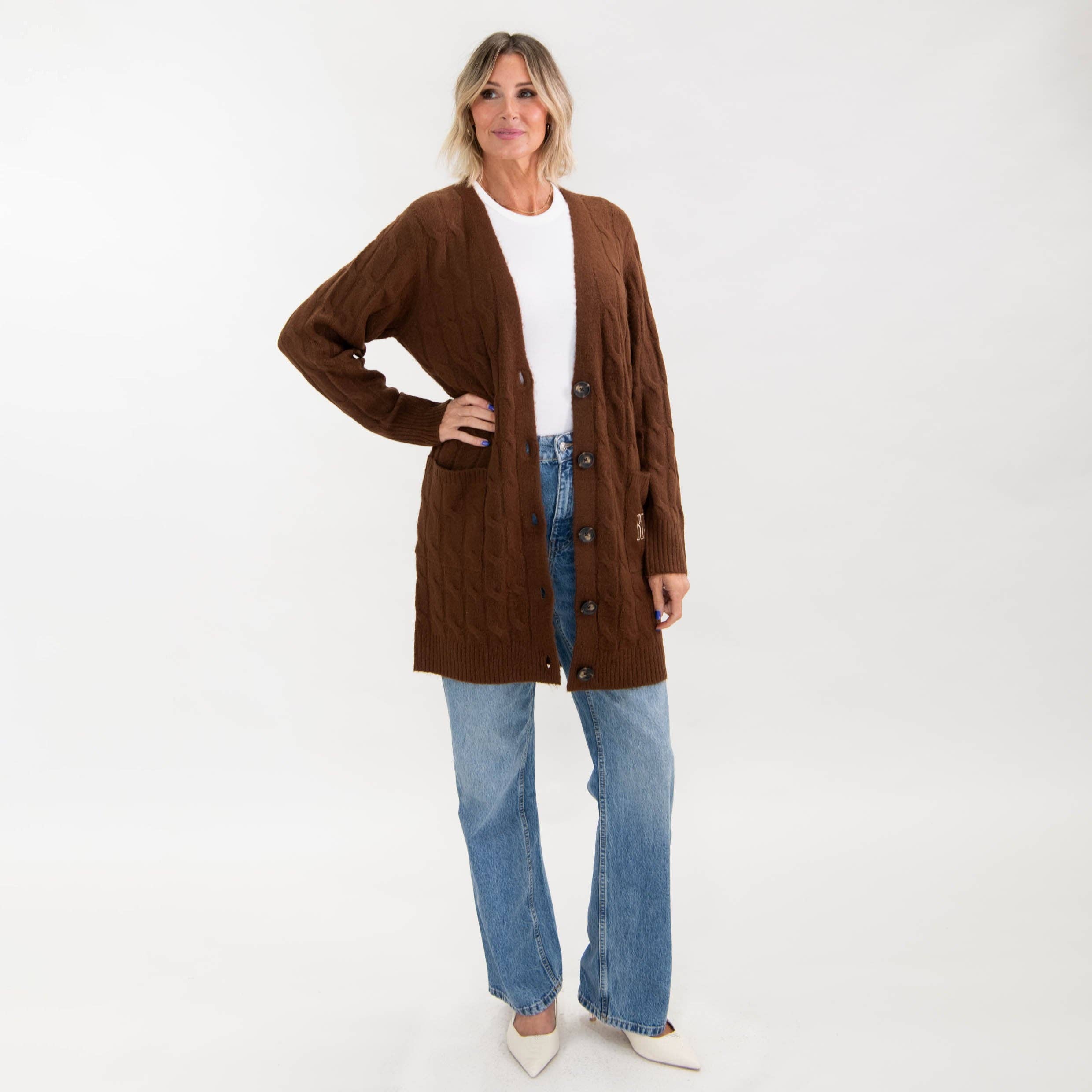 Brown Blessed Cable Knit Cardigan for wholesale on Faire6
