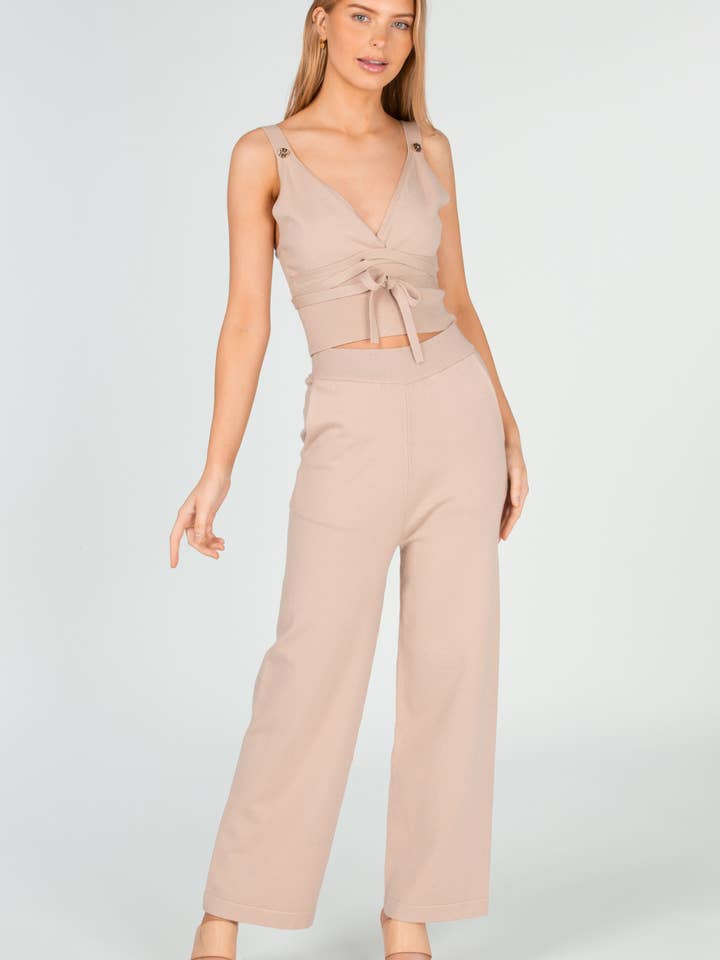 SCT1113SET Premium Knit Strap Top Loungewear Set for wholesale by Stump & co