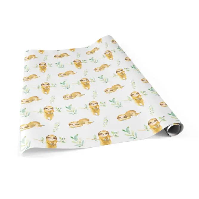 Sugar and Spice Paper - Wholesale Flat Wrap - Baby Sloth Wrapping Paper - Flat Pack Gift Wrap Sheets