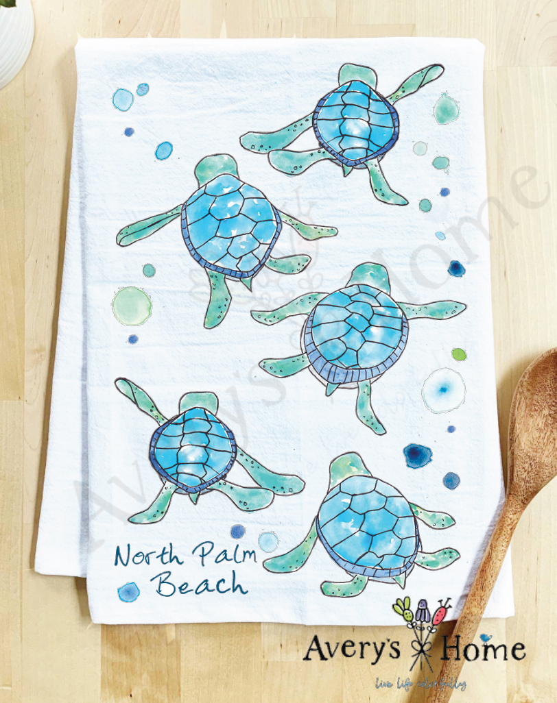 Avery's Home - Vente Torchons - Serviette de cuisine personnalisable avec adorables bébés tortues marchant sur la côte20