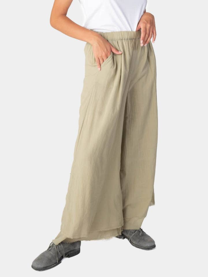 Pantaloni Palazzo in cotone biologico con orlo elastico in vita per la vendita all'ingrosso da parte di Baci & Amici Fashion - US Continental