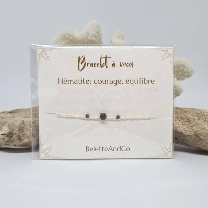 Hematit ønske armbånd - bomuldstråde for engroshandel hos BeletteAndCo