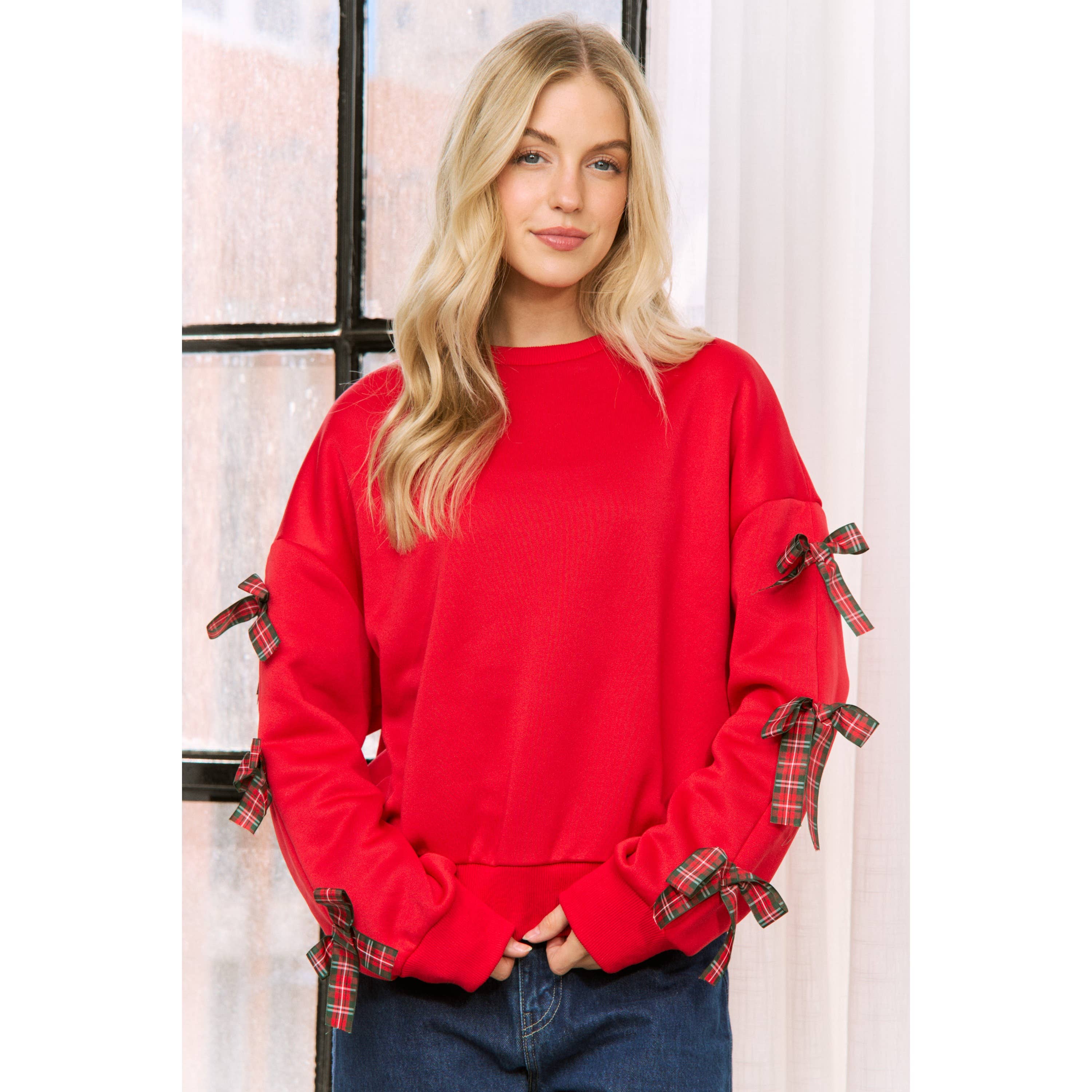 Sweet Generis - Wholesale Lounge Top - Women's - BOW TACKING DETAILS LOOSE FIT PULLOVER TOP6