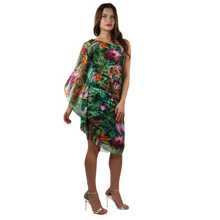 Elana Kattan - Venta al por mayor Vestido - Mujer - TROPICANA Vestido bajo asimétrico de manga ángel con un hombro