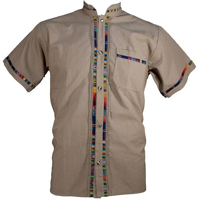 Mexican Guayabera Shirts for Men Multiple Colors and Sizes Made in Mexico Mens Front Pocket Hawaiian Shirts Casual Short Sleeve Button Down Beach Oaxaca Shirt- Brown for wholesale by Puerta21