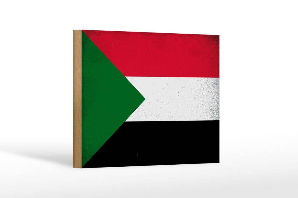 Femer – wholesale Sign – Wooden sign, flag of Sudan, 18 x 12 cm, vintage decorative sign