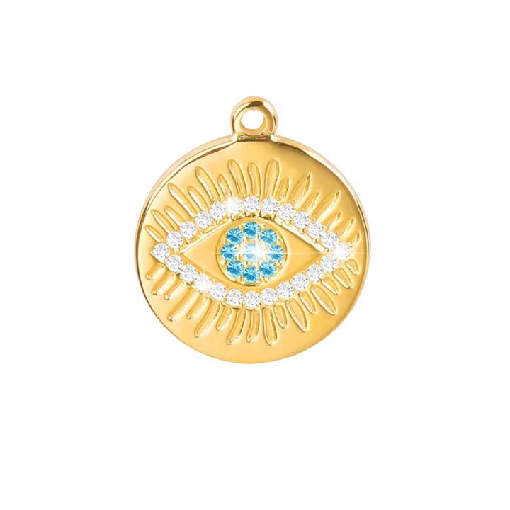 Blue & Gold Evil Eye Pendant for wholesale by Coco Luna Collection