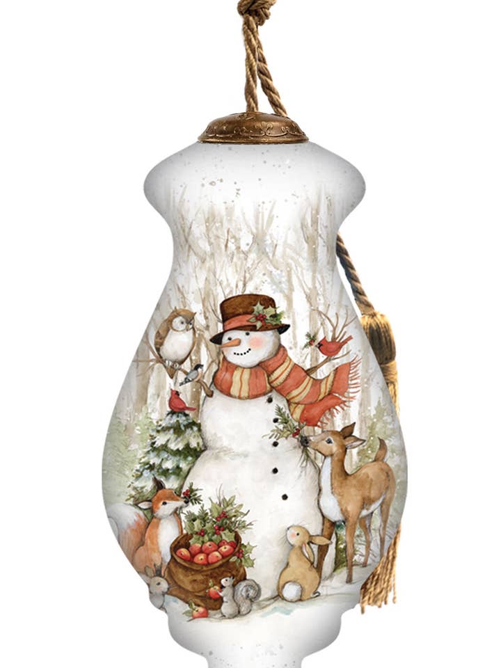 Winter Forest Snowman Glass Hanging Ornament for wholesale by Inner Beauty Gifts