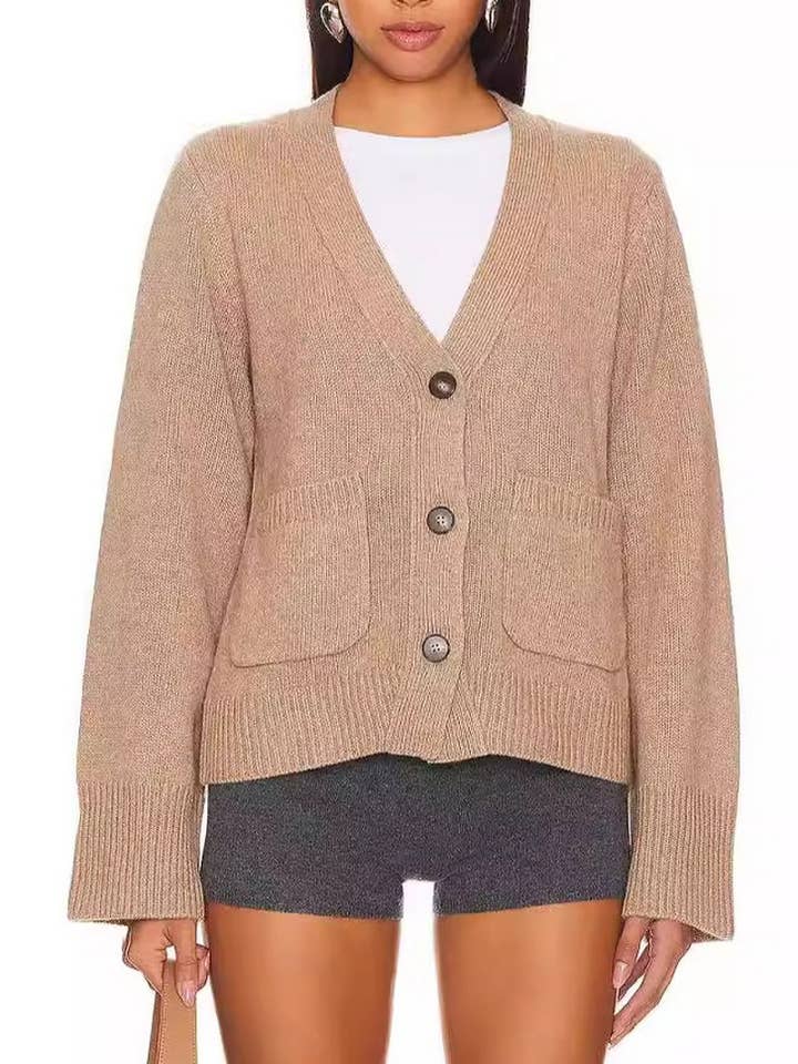 CWOCAL1611_SOLID COLOR V-NECK KNITTED CARDIGAN COATS for wholesale by NINEXIS