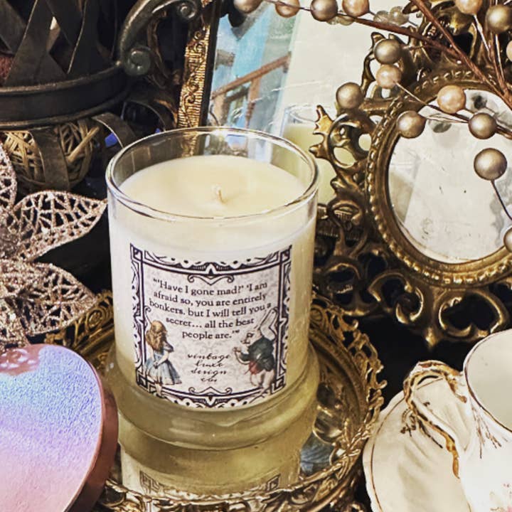 Vintage Luxe Design Co. - Wholesale Jar/Filled Candle - White Rabbit Alice Wonderland 10 Oz Soy Candle Strawberry2