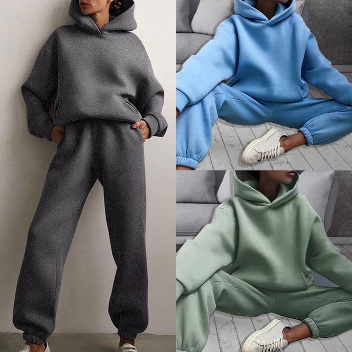 Casual Solid Color Hoodie and Pants Set for Women for wholesale by Halcyon Outfitters®