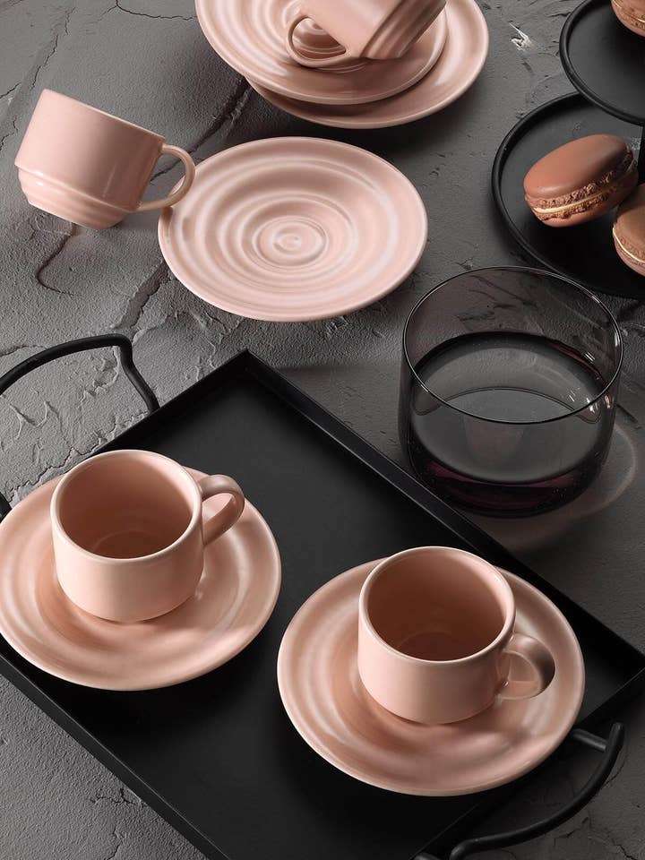 Kütahya Tuana Coffee cup set for 6 PEARL Matt Pink for wholesale by Mita Kitchenware