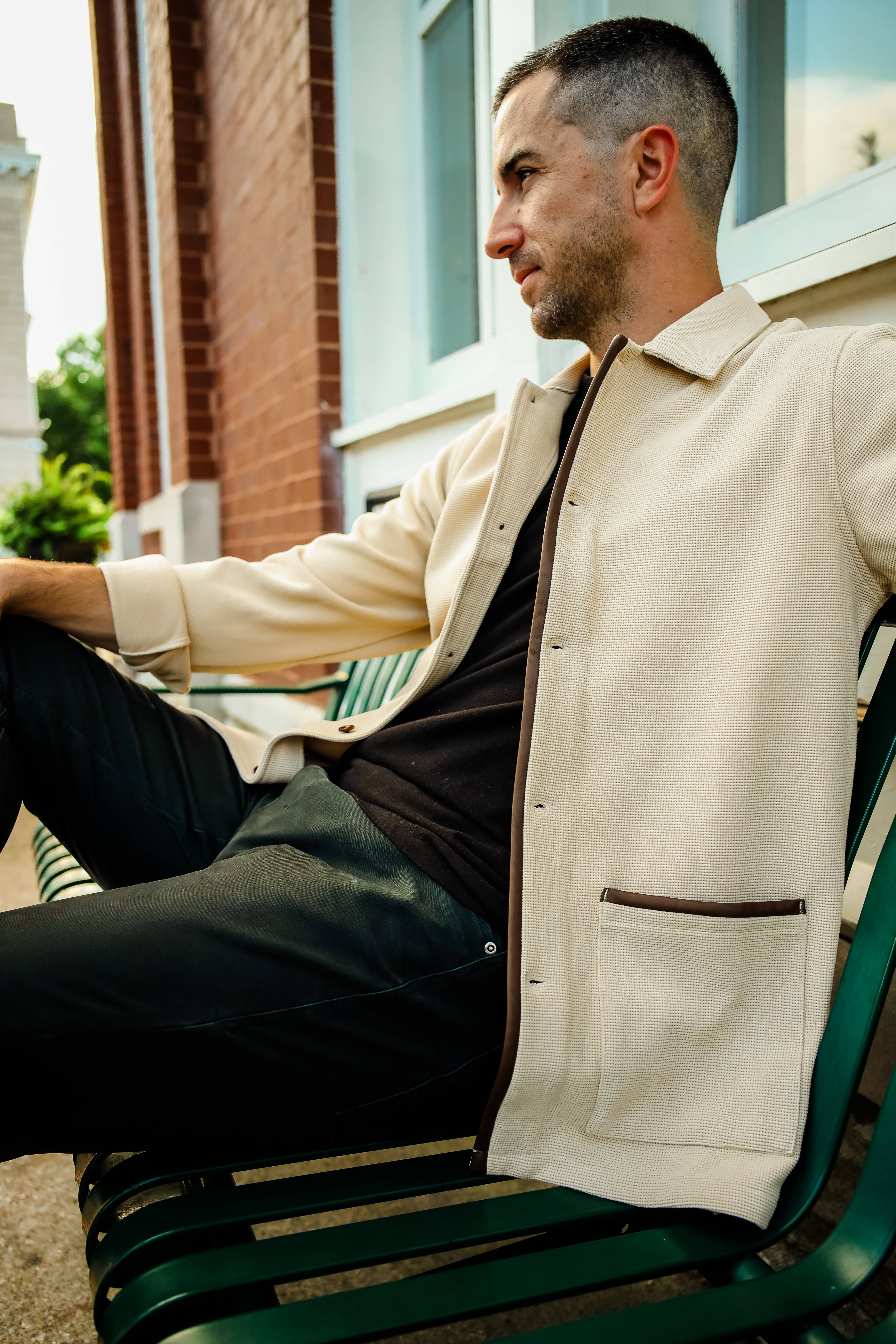 JD Buck - Wholesale Sweatshirt - Men's - Tan Waffle Smoking Jacket