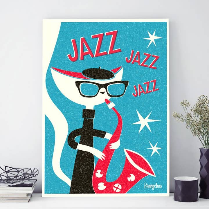 Pennychoo – wholesale Art print – Jazz Cats A3 print: Sax