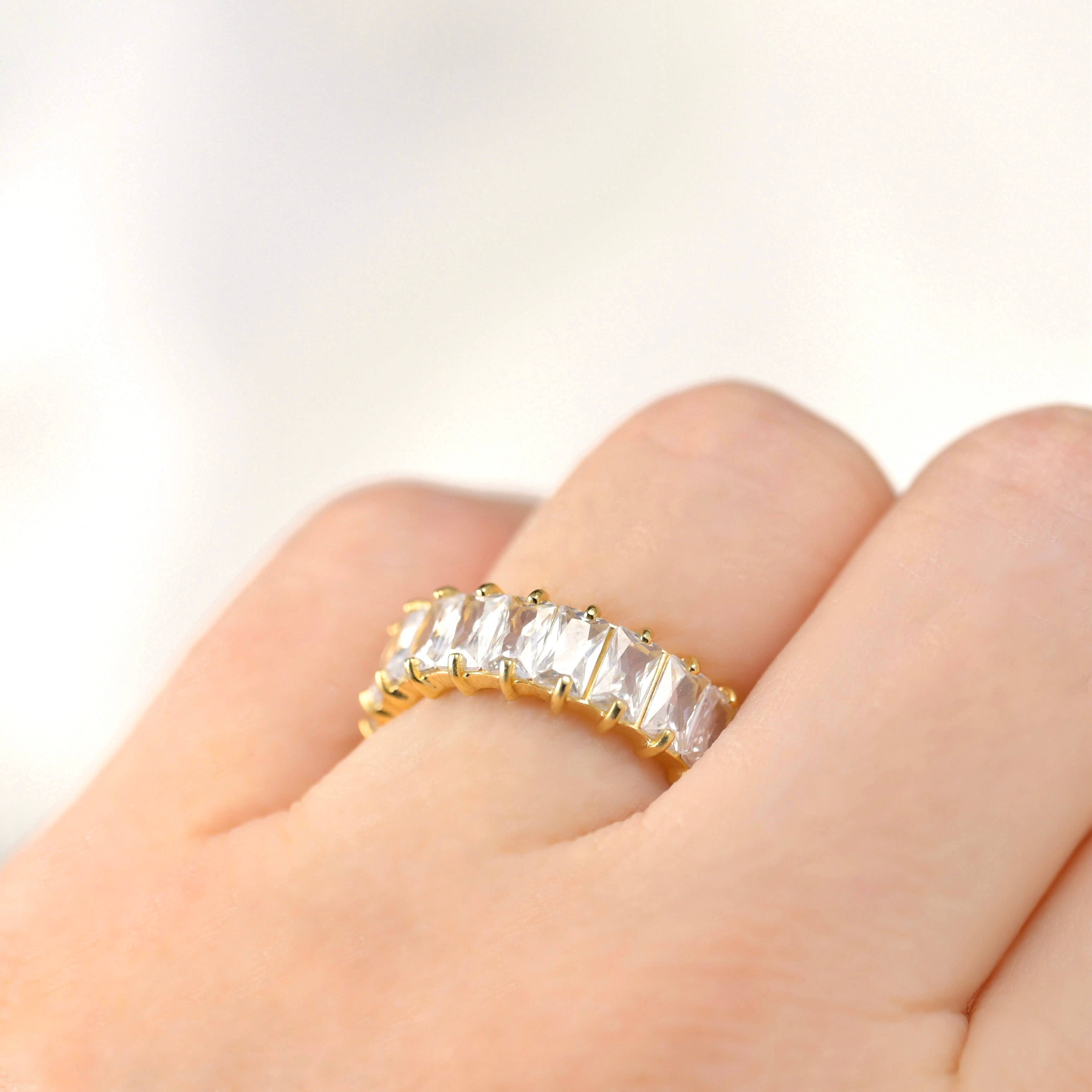 Blueyejewelry - Wholesale Multi-Stone Ring - Baguette Diamond Ring - Wide Baguette-cut CZ Ring 8