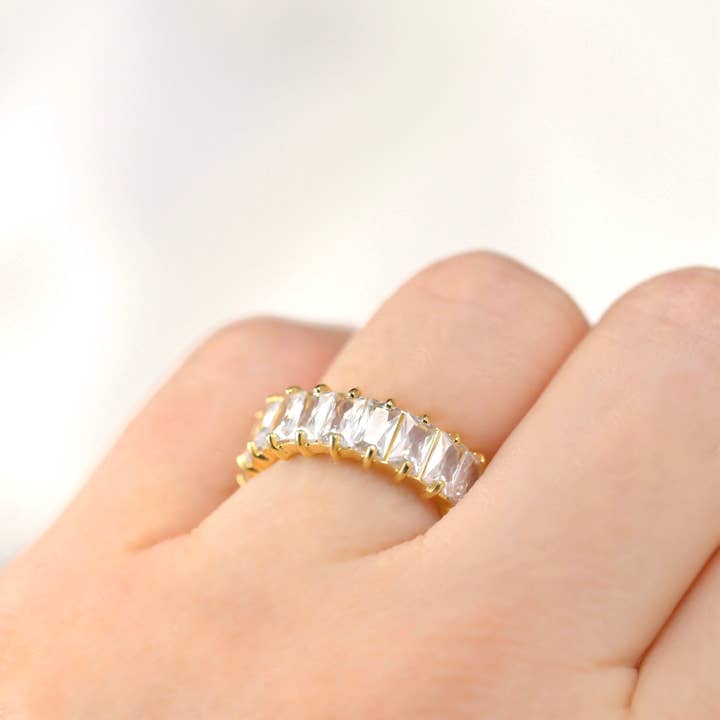 Blueyejewelry - Wholesale Multi-Stone Ring - Baguette Diamond Ring - Wide Baguette-cut CZ Ring 8