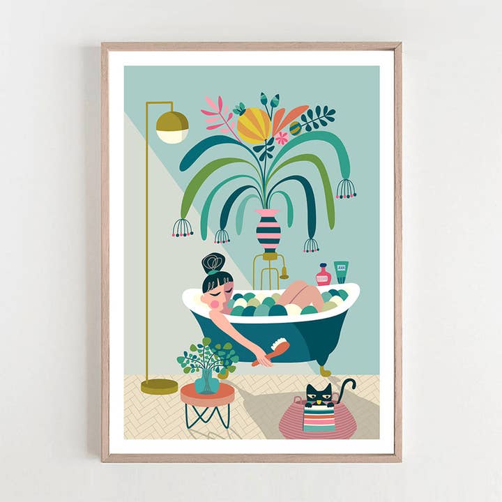 Woman In Bathtub Art Print for wholesale by 3 Birdies Studio