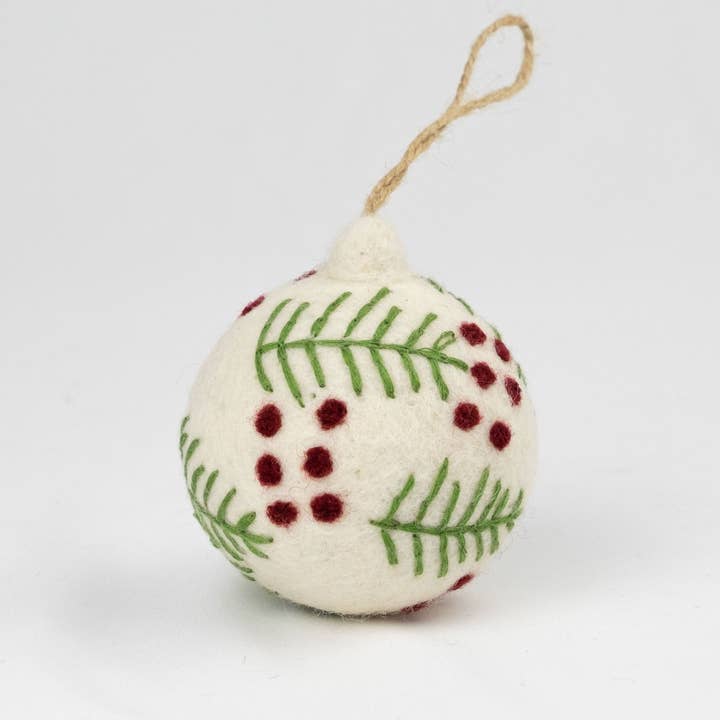 The Winding Road - Wholesale Ornament Set - Ornament - Holiday Felt Ball Hand Embroidered White Assorted