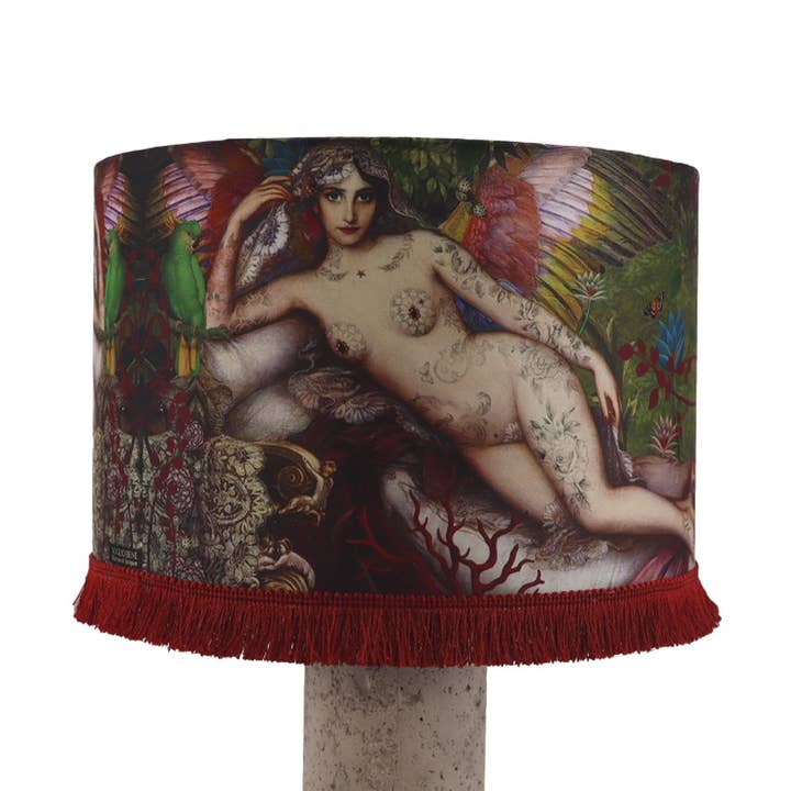 Trumformad lampskärm 30 x 20 cm med frans från Songe för wholesale av Voglio Bene