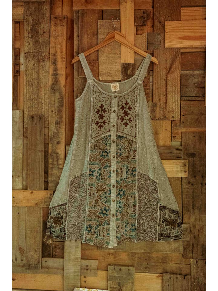 Gardenbelle Shop - Wholesale Dress - Women's - Bohemian Cottage Core Embroidered Mini Patchwork Dress PLUS3