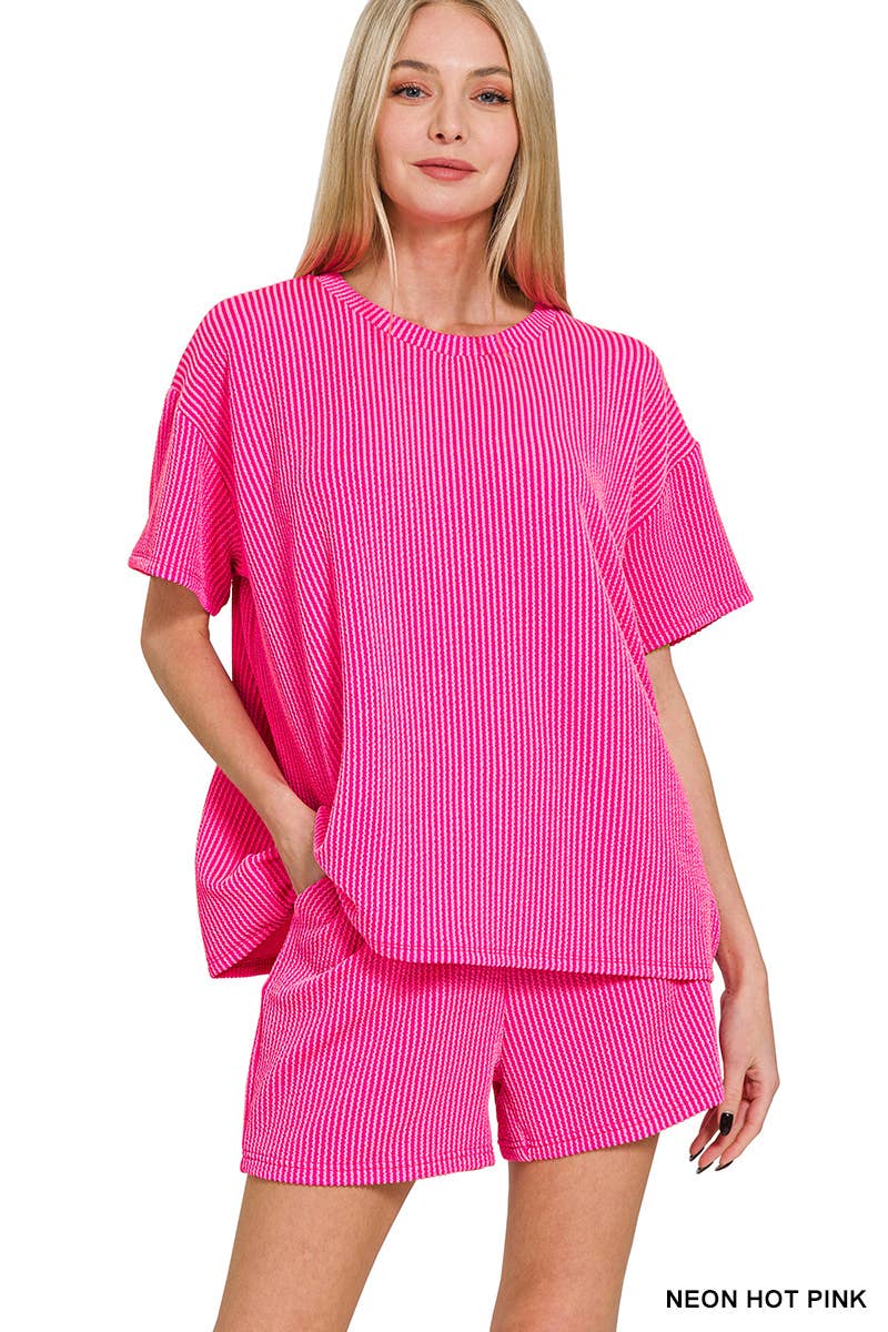 42POPS – Engroshandel Loungesæt - Dame – .Corded Rib T-shirt & Shorts 2-delt Sæt21