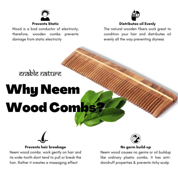 Enable Nature - Wholesale Hair brush/comb - Neem Wood Wide Tooth Detangler Comb4