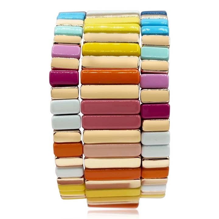 Miria Multi Pastel En Felgekleurde Emaille Stretch Driedelige Armbandenset voor wholesale door Michael Nash Jewelry