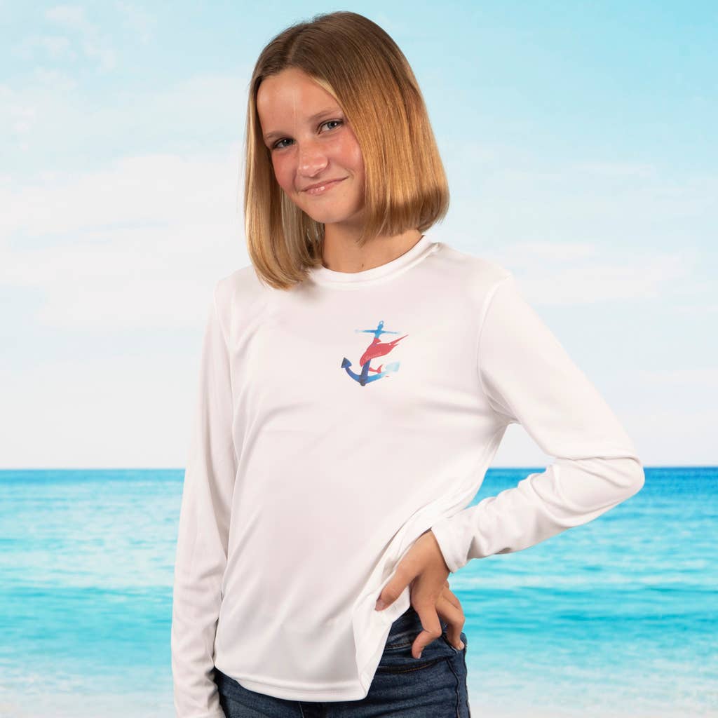White Caloosa Kids "American Fish" UPF 50 Ultra Comfort Shirt for wholesale on Faire3