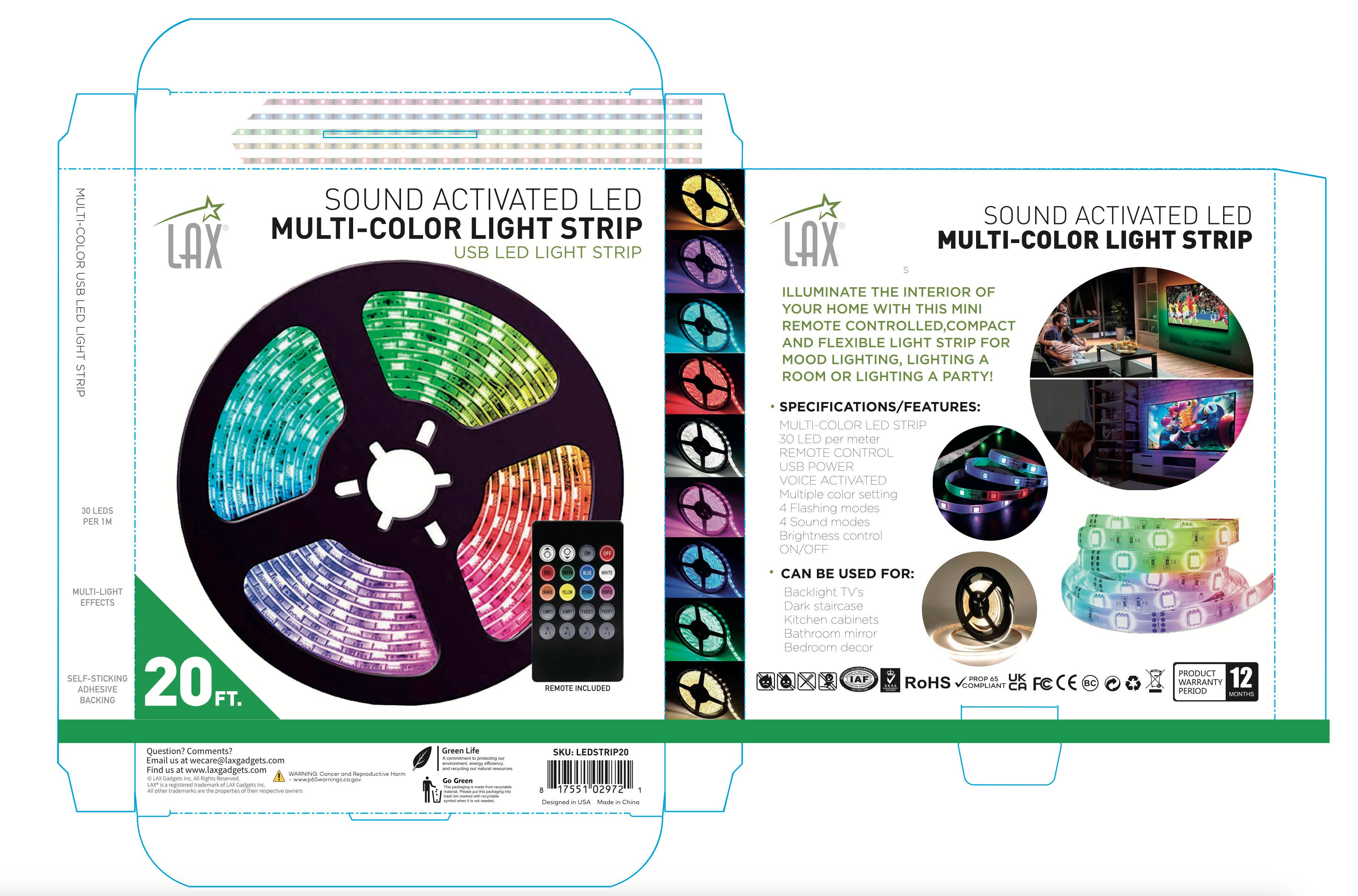 LAX Gadgets - Wholesale Light Bulb/Puck - Sound Activated Multi-Color LED Light Strips- 15/20/30/50 ft16