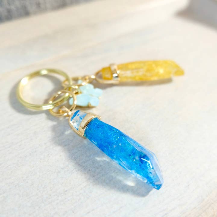 BlueButterflyBazaar - Wholesale Keychain - Women's - Yellow and Blue Reylo Ben Solo and Rey and Blue Butterfly Kyber Crystal keychain Star Wars, unique gift, collectable.1