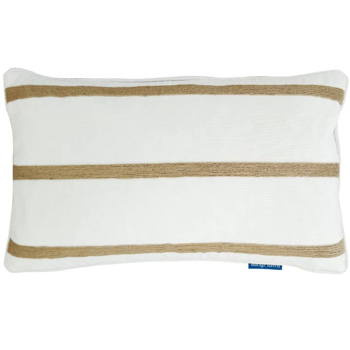 INDEE White and Hemp Triple Stripe Cushion Cover 30 cm by 50 cm for wholesale by Mirage Haven