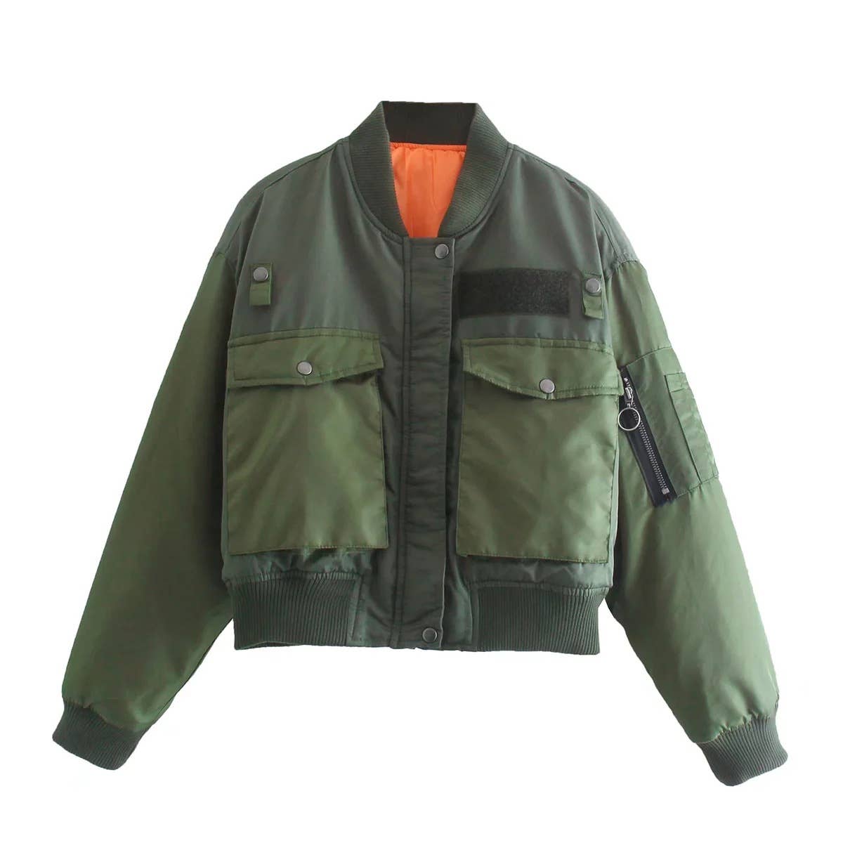 GREEN Flight jacket-style short cotton-padded jacket for wholesale on Faire2