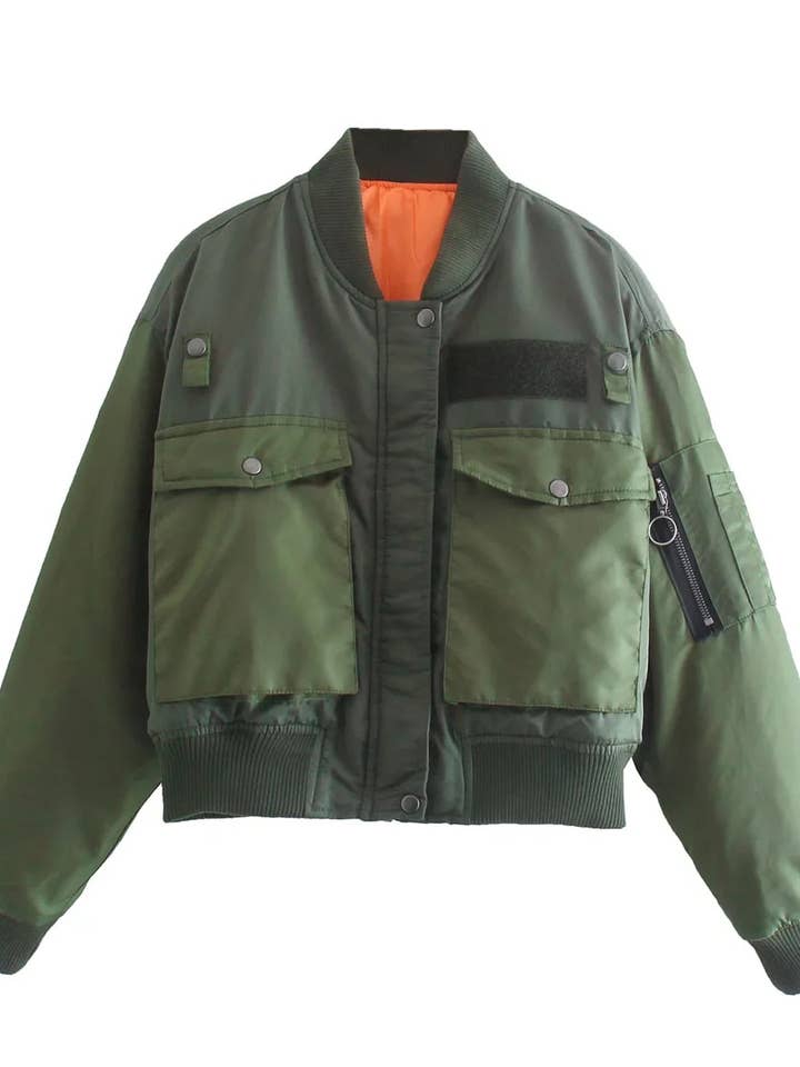 GREEN Flight jacket-style short cotton-padded jacket for wholesale on Faire2