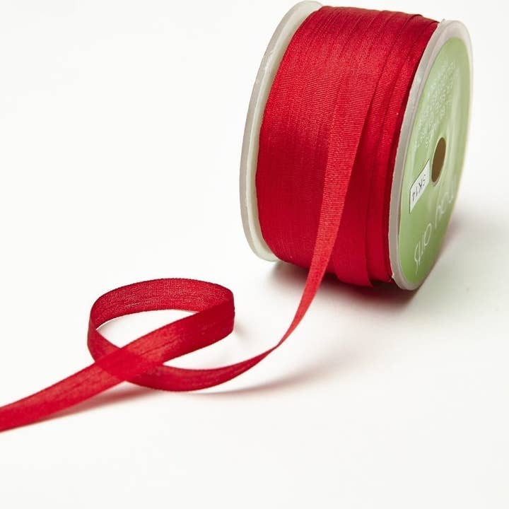May Arts Ribbon - Wholesale Ribbon - Gift Wrapping - 1/4" Red Hand-Dyed Woven 100% Silk Ribbon