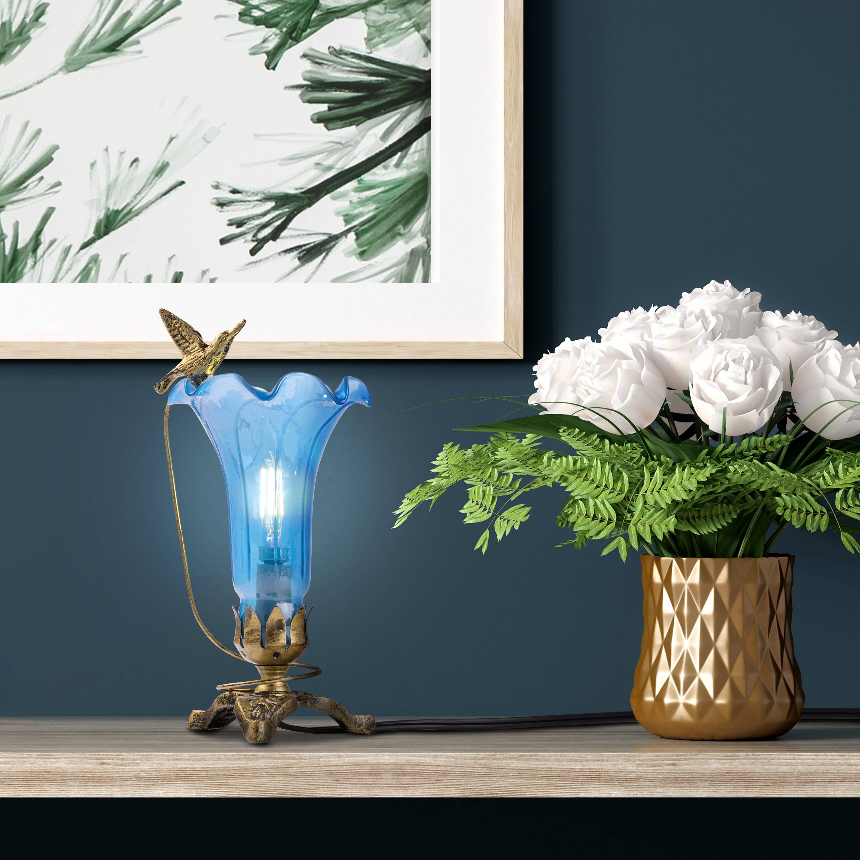 River of Goods - Wholesale Accent/Desk Lamp - 10.25"H Blue Hand Blown Glass Lily Accent Lamp5
