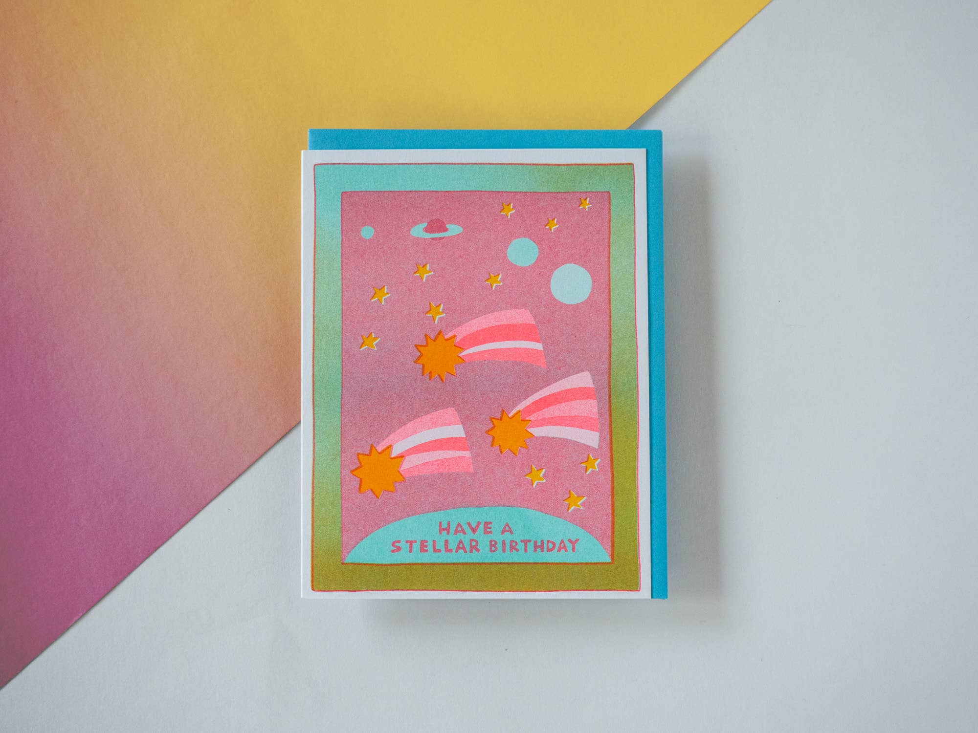 Katie Blanchard Art + Works - Vente Cartes d'anniversaire - Have a Stellar Birthday - Carte de vœux Risograph