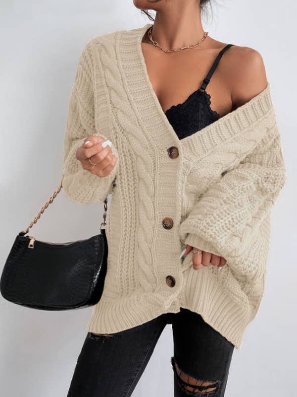 Essential Cable Knit Leisure Button Down Cardigan for wholesale by Rosa Clothing