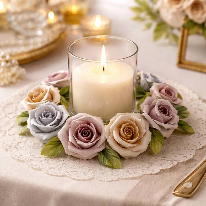 Italian Ceramic Rose Wreath per la vendita all'ingrosso da parte di LUEM ART ceramiche e porcellane di Capodimonte Made In Italy